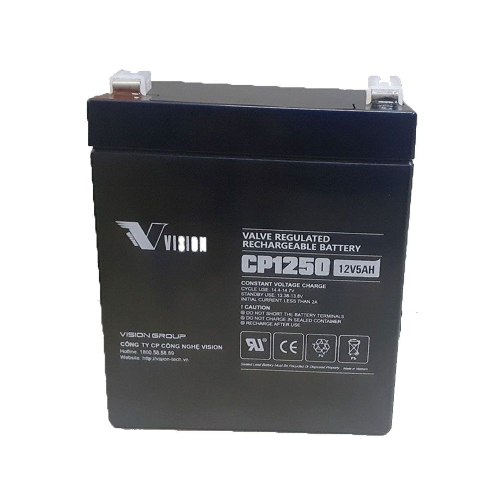 Ắc quy Vision 12V, 5Ah CP1250 dùng cho UPS, loa kéo, cửa cuốn, thang máy